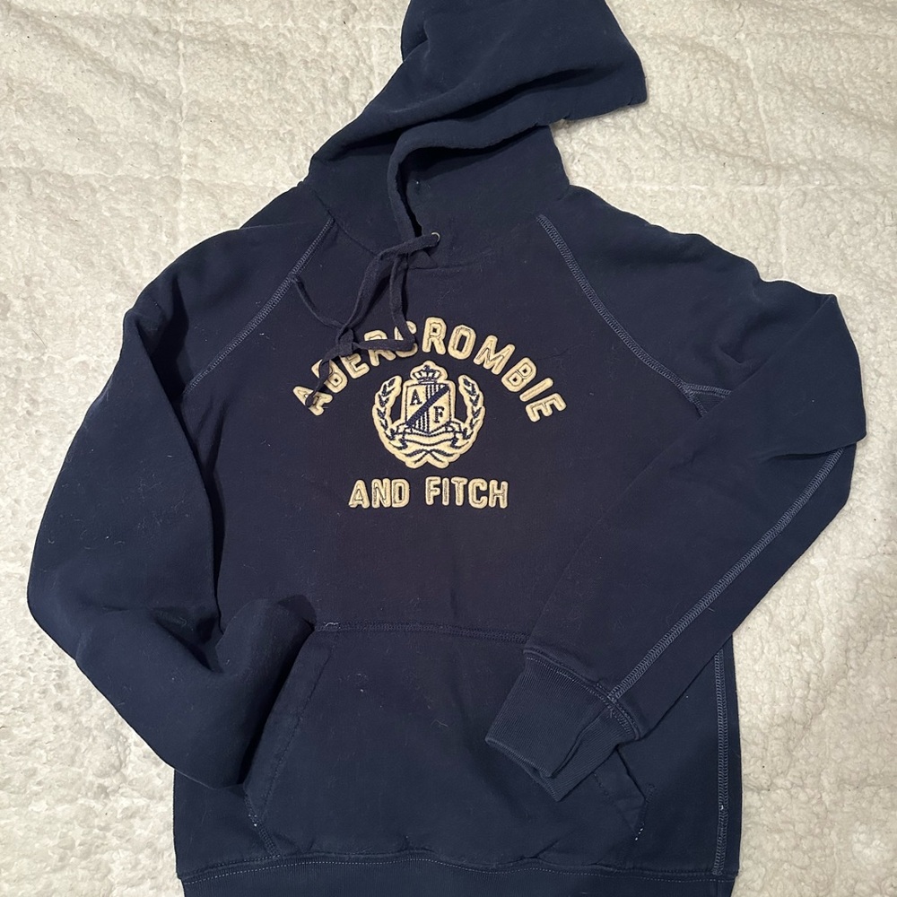 Abercrombie & Fitch Navy and Cream Logo Hoodie